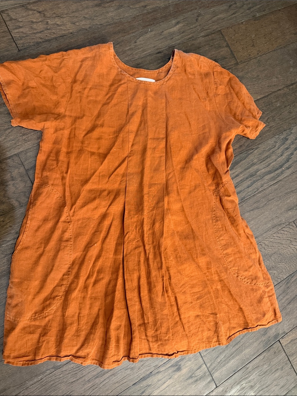 Flax by Jeanne Engelhart Short-Sleeve Linen Tunic Top - Orange